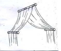 a drawing of a canopy with curtains hanging from it