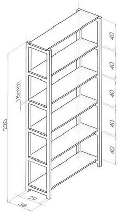 a drawing of a bookcase with shelves on each side and measurements for the bottom shelf