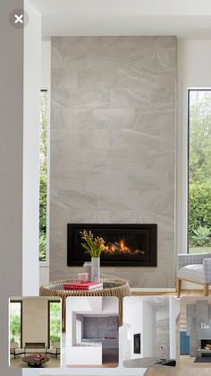 modern living room with fireplace and seating area