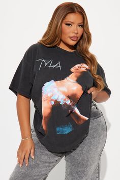 Available In Black. Crew Neck Short Sleeve Front Screen Tyla Graphic Washed Stretch Disclaimer: Due To The Printing and Wash Process A Difference In Saturation May Occur. Each Garment Is Unique. 100% Cotton Imported | Tyla Tour Washed Tee Shirt in Black size XS by Fashion Nova Oversize Tshirt Outfits, Tee Shirt Print, Tshirt Outfits, Graphic Tees Women, Oversized Tshirt, Shirt Print, Black Tee, New Black, Fashion Nova