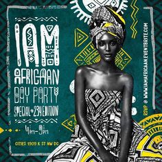 an african party flyer with a woman in a dress and turban on her head