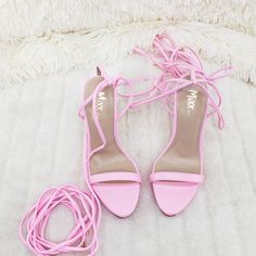 Baby Pink Long Lace Strappy High Heel Sandals - Totally Wicked Footwear Tie Leg Heels, Strappy High Heels Sandals, Strappy High Heels, You Are Important, Pink Ties, Heel Sandals, High Heel Sandals, Love Your, New Shoes