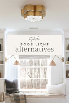 window seat bench with updated boob light fixture Diy Seasonal Decor, Lighting Makeover, Painted Interior Doors, Fluffy Bedding, Builder Grade, Modern Flush Mount, Update Your Home, Living Room Loft, Bubble Lights