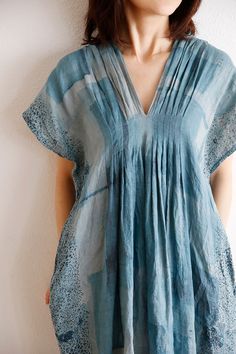 Indian Kaftan Dress Tunics, Kaftan Dress Stitching, Tunic Dresses, Designer Blue Cotton Dress, Traditional Handmade Cotton Kaftan, Block Print Tunic Kaftan, Nani Iro Pattern, Tunic Dress Patterns, Kaftan Designs