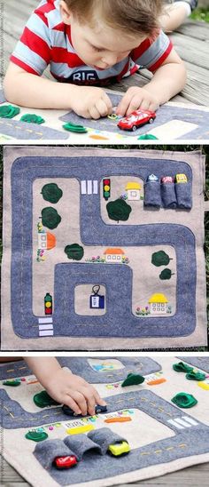 a young boy playing with his play mat