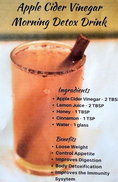 Morning Detox Drink, Apple Cider Vinegar Morning, Apple Cider Vinegar Recipes, Colon Cleanse Recipe, Resep Smoothie, Resep Diet, Detox Drinks Recipes, Diet Drinks, Healthy Drinks Recipes