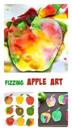 an apple art project for kids with the title, fizziing apple art on it