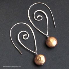 Sterling Silver Spiral Earring Hoops with Copper Coin Pearl, Handforged Hammered and Brushed, Oxidized / Antique Finish. $38.00, via Etsy. Silver Copper Wrap Earrings Gift, Elegant Gold Earrings With Silver Plated Wire, Elegant Copper Wrap Earrings, Elegant Gold-colored Silver-plated Earrings, Elegant Silver Hoop Earrings In Copper, Elegant Silver Hoop Earrings With Copper, Elegant Silver-colored Copper Hoop Earrings, Rose Gold Spiral Earrings With Ear Wire, Rose Gold Sterling Silver Wrap Earrings For Gifts