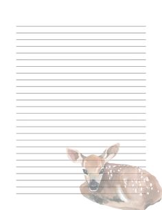 a blank lined paper with a baby deer laying down on it's back side