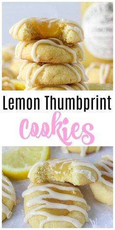 lemon thumbprint cookies stacked on top of each other