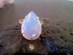 SALE White opal ring wedding ring bridal by candybohojewelry Dainty Handmade Opal Ring For Wedding, Elegant Teardrop Opal Ring As Gift, Elegant Teardrop Opal Ring Gift, Pear-shaped Opal Jewelry For Wedding, Handmade Pear-shaped Wedding Ring, Cocktail Makeup, Opal Ring Wedding, Ring Teardrop, Chalcedony Crystal