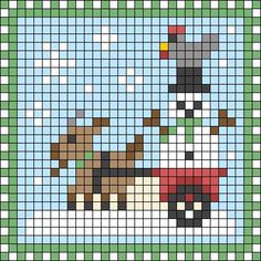 a cross stitch pattern with a snowman on a scooter in the middle