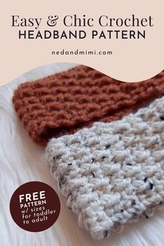 two crocheted headbands with text overlay that says easy and chic crochet headband pattern