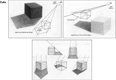 three different views of cubes with one being drawn and the other is shown in black and