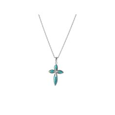 Adorned with polished turquoise stones, this cross necklace is a wonderful testament to your faith. Adorned with polished turquoise stones, this cross necklace is a wonderful testament to your faith. Pendant size: 1.3"L x 0.72"W Chain length: 18 in. Chain type: rope Clasp: lobster claw Nickel free Metal: sterling silver Finish: polishedSTONE DETAILS Stone type: turquoise Stone size: 4 mm x 2 mm Shape: cabochon Setting: bezel Size: 18". Gender: female. Age Group: adult. Spiritual Cross Turquoise Necklace For Gift, Spiritual Turquoise Cross Necklace As Gift, Spiritual Turquoise Cross Necklace For Gift, Spiritual Turquoise Cross Necklace, Spiritual Turquoise Necklace With Cross Pendant Gift, Spiritual Turquoise Cross Pendant Necklace Gift, Turquoise Cross Pendant Necklace As Gift, Turquoise Cross Pendant, Turquoise Cross