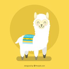 an illustration of a white llama with a colorful blanket on it's back