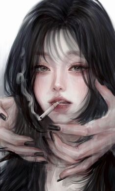 Korean Semi Realistic Art, Character Sketchbook, Goth Oc Art Girl, Sketchbook Reference, Digital Art Girl Aesthetic Dark, Girl With Pink Hair Art, Pink Haired Girl Art, Digital Character, Y2k Pfp