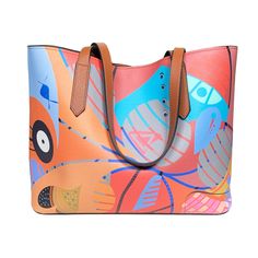 In my design style, I use bright and striking colors with interlocking shapes that resemble primitive characters with unique personalities. These shapes fit together seamlessly and create a feeling of tranquility and balance. Modern Large Capacity Multicolor Bag, Modern Multicolor Large Capacity Bag, Artsy Hand Painted Shoulder Bag For Daily Use, Modern Multicolor Bag For Everyday Use, Modern Multicolor Bags For Everyday Use, Trendy Colorful Shoulder Bag For Shopping, Modern Multicolor Everyday Bags, Artistic Leather Shoulder Bag For Daily Use, Modern Multicolor Rectangular Shoulder Bag