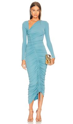 Find MICHAEL COSTELLO X Kylee Midi Dress In Baby Blue on Editorialist. Michael Costello x REVOLVE Kylee Midi Dress in Baby Blue. - size S (also in XS, XXS) Michael Costello x REVOLVE Kylee Midi Dress in Baby Blue. - size S (also in XS, XXS) 95% polyester 5% elastane. Made in China. Hand wash. Unlined. Pull-on styling. Ruched detail with drawstring on hem. Crepe jersey fabric. MELR-WD703. MCD630 U21. A specialist in statement gowns, Michael Costello has dressed the likes of Beyonce, Cardi B, Kim Grecian Goddess, Michael Costello, Project Runway, Blue Dress Casual, October 2022, Dress Dusty, Knit Bodysuit, Blue Midi Dress, Cardi B