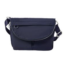 a blue cross body bag on a white background