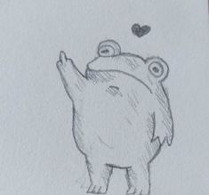 a drawing of a frog holding its head in the air