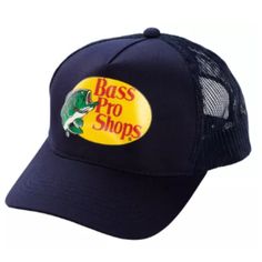 Bass Pro Shops Mesh Trucker Cap Navy 100% Polyester Cool And Comfortable Design Mesh Back For Better Breathability Screen-Printed Bass Pro Shops Logo Offers And Bunbles Are Accepte Free Smoke Home Fast Shipper Bass Logo, Bass Pro Shop Hat, Bob Timberlake, Bass Pro Shop, Fishing Hat, Mesh Cap, Pocket Pants, Adjustable Hat, Signature Logo