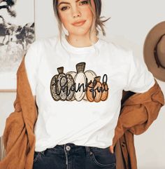 Thankful Leopard Crewneck or Tee / Fall T-Shirts / Fall Crewnecks / Fall Outfits / Fall Shirts / Fall White Tops For Fall, White Relaxed Fit Shirt For Fall, Thankful Pumpkin, Leopard Pumpkin, Express Gratitude, Cozy Moments, Outfits Fall, Outfit Inspo Fall, Fall Shirts