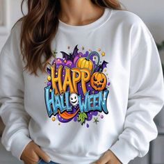 White Graphic Print Sweatshirt For Halloween, Halloween Crewneck Sweatshirt, Autumn Jumpers, Halloween Elements, Fall Apparel, Carved Pumpkin, Graphic Design Humor, Halloween Crewneck, Diy Halloween Projects