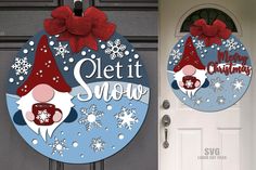 two christmas door hangers decorated with snowflakes and gnomes for the holiday season