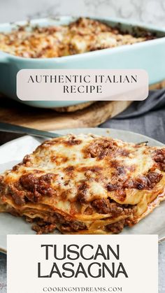 an italian lasagna recipe on a plate with the words authentic italian recipe over it