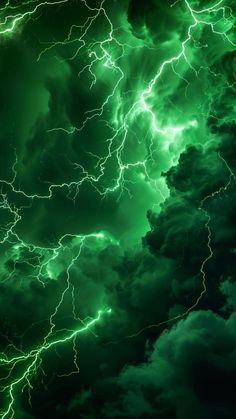 green lightning in the sky with dark clouds