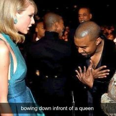 two women and a man are talking to each other at an event with the caption saying, bowling down front of a queen