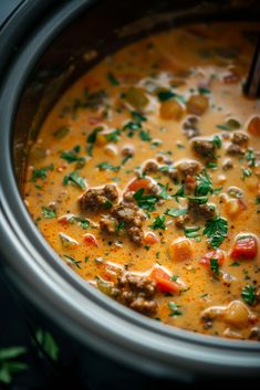 a close up of a bowl of soup with meat and vegetables