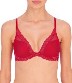 Feminine & flattering&#x2C; this elegant Natori Feathers demi bra features a dramatic plunge silhouette & intricate lace detail. It features comfortable adjustable straps&#x2C; hook & eye closure&#x2C; & contour pads for a smoothing effect. From Natori&#x2C; this bra features:underwiresquare backhook & eye closure Nylon/spandex meshPads: polyurethane; lining: polyesterHand washImported. Elegant V-neck Bra With Removable Pads, Elegant Summer Bra With Lace Closure, Elegant Summer Push-up Bra, Elegant Stretch V-neck Bra, Bra Items, Demi Bra, Plunge Bra, T Shirt Bra, Dillard's