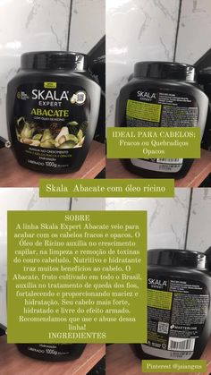 SOBRE A linha Skala Expert Abacate veio para acabar com os cabelos fracos e opacos. O Óleo de Rícino auxilia no crescimento capilar, na limpeza e remoção de toxinas do couro cabeludo. Nutritivo e hidratante traz muitos benefícios ao cabelo. O Abacate, fruto cultivado em todo o Brasil, auxilia no tratamento de queda dos fios, fortalecendo e proporcionando maciez e hidratação. Seu cabelo mais forte, hidratado e livre do efeito armado. Recomendamos que use e abuse dessa linha! INGREDIENTES  IDEAL PARA CABELOS: Fracos ou Quebradiços Opacos   pinterest #explore #explorar #produtos #cabelo #skala  #cuidadospessoais #dicasdeprodutinhos #hidratação #nutricao #reconstrução #reconstrucaocapilar #hair Glow Up?, Hair Hacks, Hair Care, Skin Care, Skin, Hair Styles, Hair, Beauty, Hair Care Tips