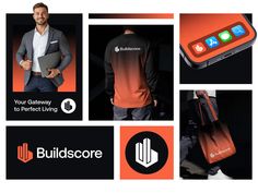 an advertisement for the build score app with images of men in business attire and accessories