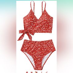 Sweatyrocks Women's Two Pieces Swimsuit Tie Side Top High Waisted Bikini Set New Size Xl Red One-piece Tankini For Summer, Red One-piece Summer Tankini, Red One-piece Tankini For Vacation, Red One-piece Tankini For Beach Season, Red Summer Tankini For Beach Party, Two Pieces, Womens Swim, Red White, Red And White