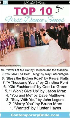 the top 10 best dance songs for your wedding party or special event, from bride to groom