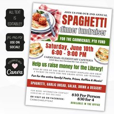 the flyer for spaghetti dinner fundraiser