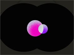 an image of two circles in the middle of a black and pink background with white dots