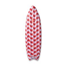 a red and white checkered surfboard on a white background