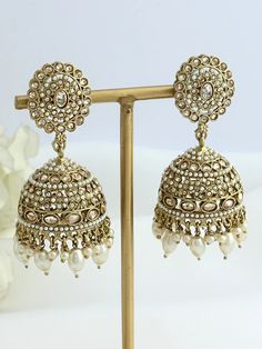 Neeti Jhumki Earrings – Indiatrendshop Jhumki Earrings, Pearl Beads, Antique Gold, Gold Tones, Modern Design, Beads, Gold, Quick Saves, Design