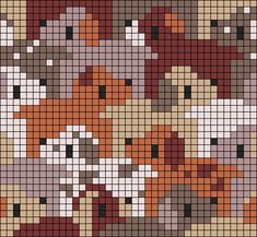 a cross stitch pattern with cats and dogs in brown, white, orange and grey colors