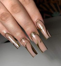 Classy Gold Nails, Copper Nails Designs, French Tip Nail Art, Long Acrylic Nail Designs, Cherry Nails, Nails Only, Soft Nails, Long Square Acrylic Nails