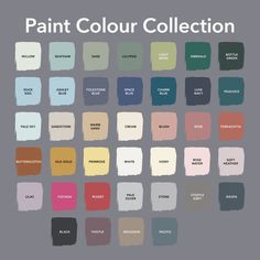 the paint color collection is shown in different shades