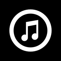 a black and white circle with a musical note in it's center on a dark background