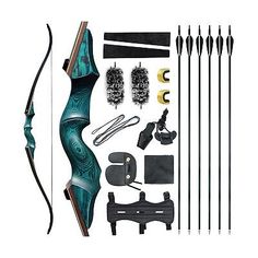 the complete set of archery bows and accessories for an archer's bow, including two arrows