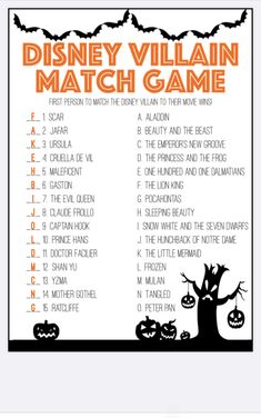 the disney villain match game with pumpkins on it