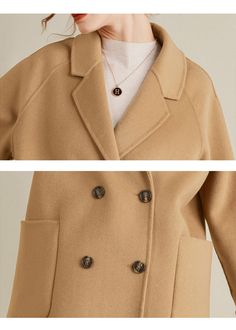 Stay warm and stylish in our women's double-breasted wool coat. Made with 100% premium double-face wool, this short coat is both cozy and chic. No lining allows for a lightweight feel while still providing ample warmth. Upgrade your winter wardrobe with this must-have piece. Notched lapels Double-breasted button closure Front patch pockets 100% virgin wool Unlined Dry clean Item #492581 Size info XS=US2=UK6=EU32 S=US4-6=UK8-10=EU34-36 M=US8-10=UK12-14=EU38-40 ★★ It would be helpful if you provided your height and weight so that I could assist you in choosing the appropriate size. Double-breasted Wool Coat With Pockets, Solid Wool Coat With Double-breasted Button For Fall, Solid Double-breasted Wool Coat For Fall, Wool Single Breasted Pea Coat, Chic Double-breasted Wool Coat For Cold Weather, Beige Wool Coat With Double Button Closure For Winter, Chic Wool Coat With Double-breasted Button, Chic Solid Wool Coat With Double-breasted Buttons, Classic Wool Coat For Cold Weather