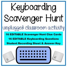 a poster with the words keyboarding scavenger hunt